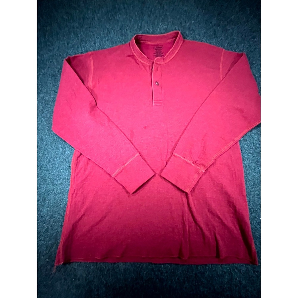 L.L.Bean Henley Shirt Mens XL Red Cotton Long Sleeve Traditional Fit Outdoor